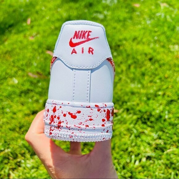 Nike custom Air Force 1 Red & White Splatter Sneakers NWB - Picture 4 of 6
